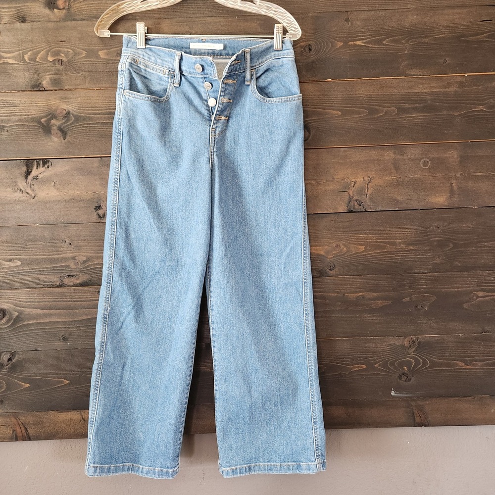 Levis Mile High Cropped Wide Leg Jeans Blue Button Fly High Rise 25